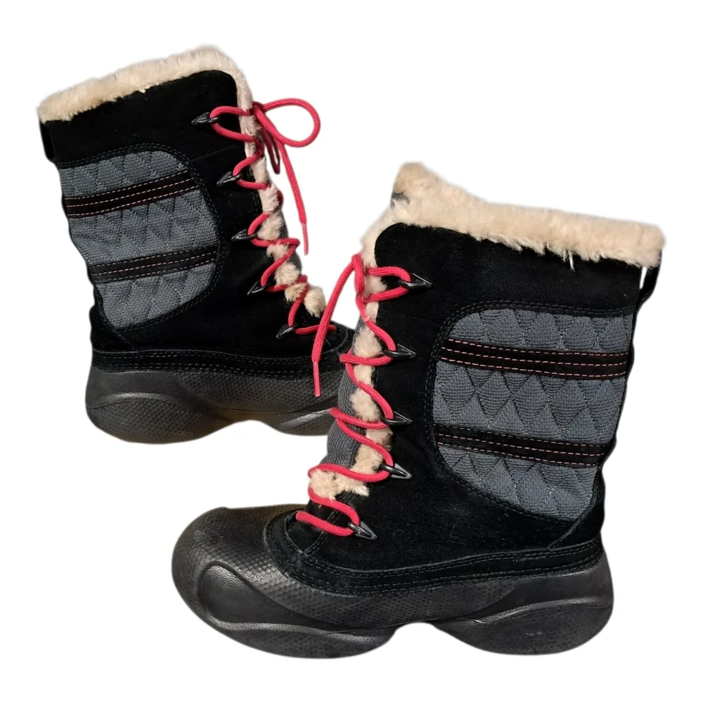Columbia Kids Omni-Heat Waterproof Snow Boots Black Grey Pink Techlite Size 5